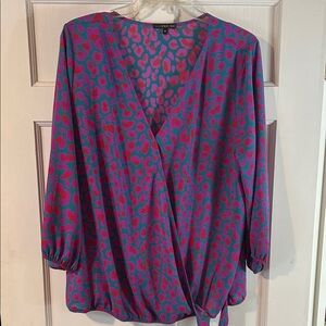 West Kei Pink and Blue Leopard Print Blouse
